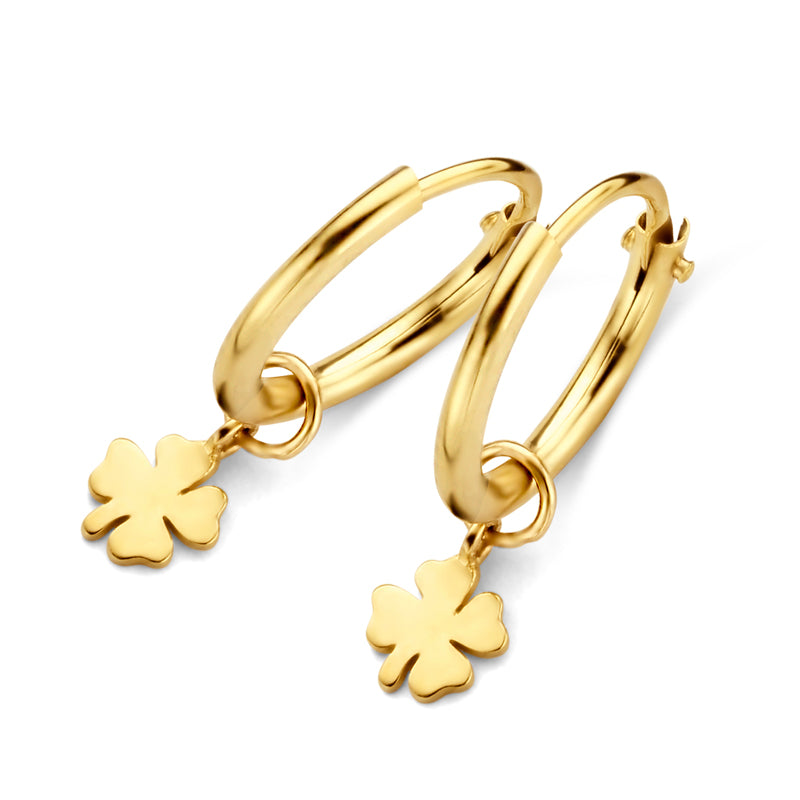 Hoop earrings with clover pendant gold 585/000