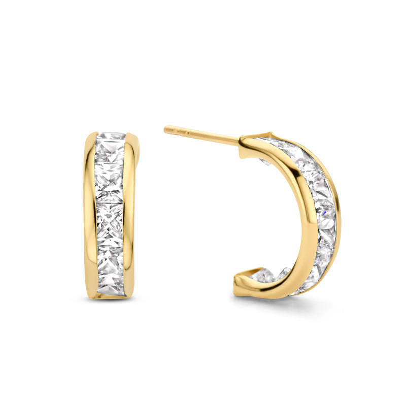 Stud hoop earrings with 14 zirconia gold 585/000
