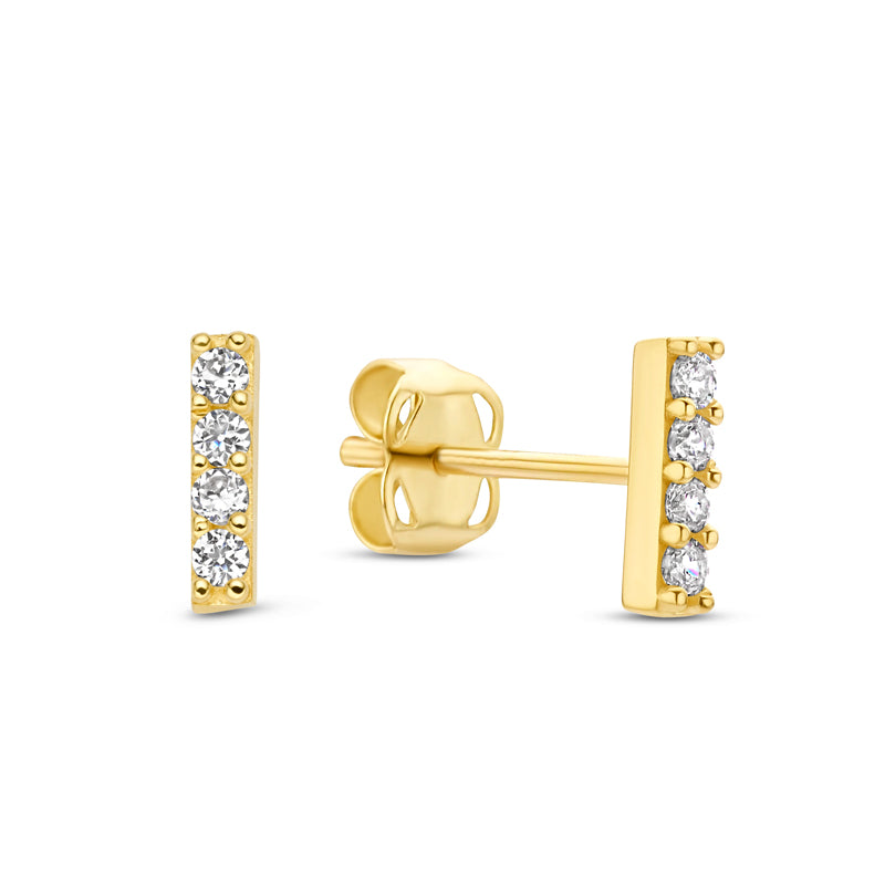 Stud earrings bar with 8 zirconia gold 585/000