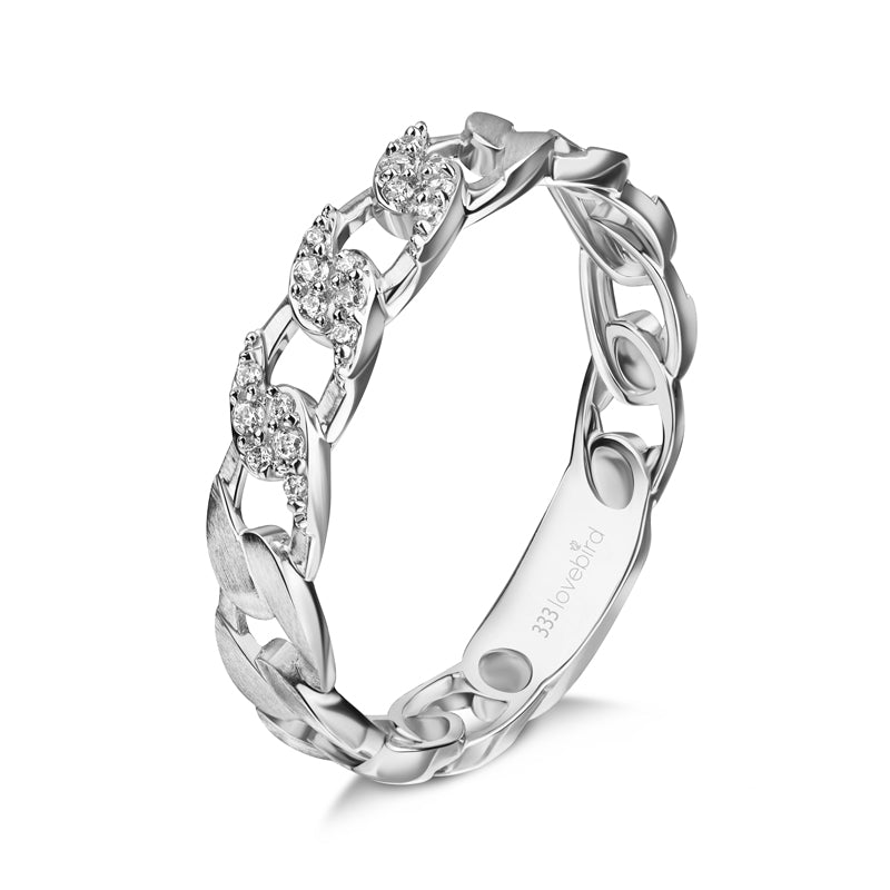 Lovebird Damen-Kettenring mit 18 Zirkonia Weißgold 333/000