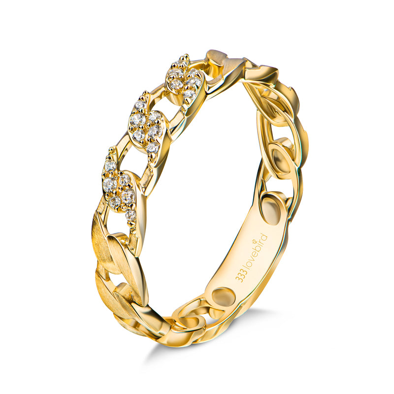 Lovebird Damen-Kettenring mit 18 Zirkonia Gelbgold 333/000