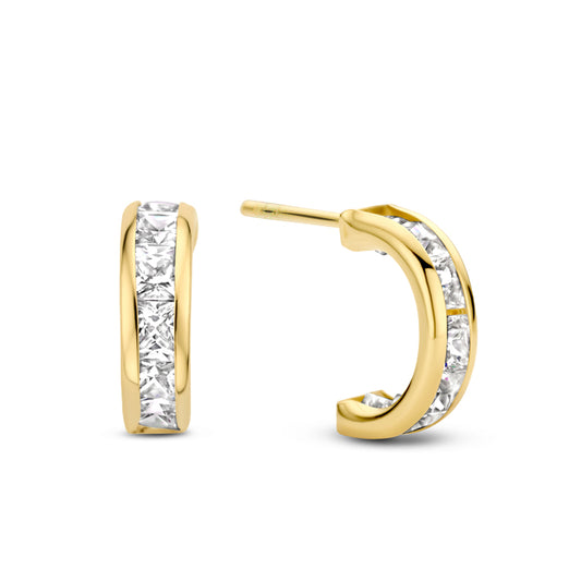 Stud hoop earrings with 14 zirconia gold 585/000