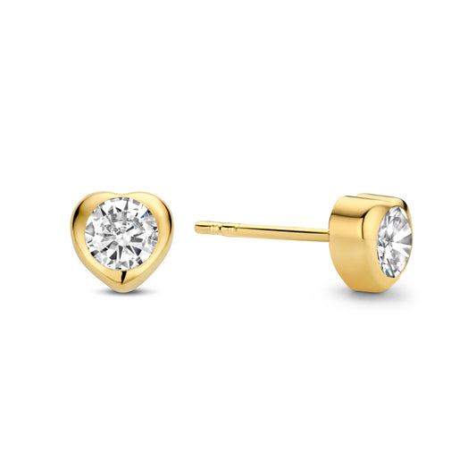 Stud earrings heart with zirconia gold 585/000