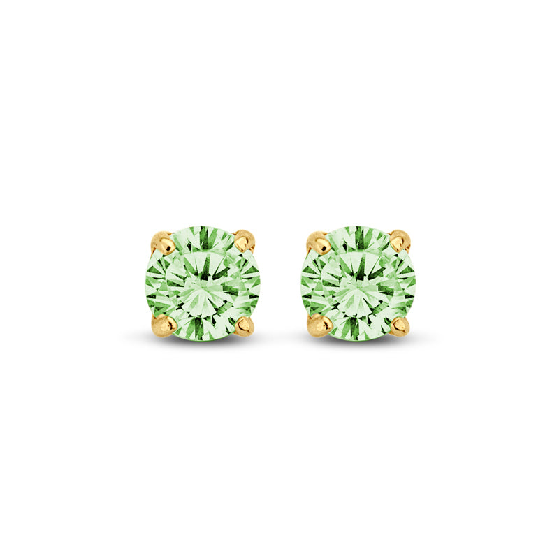 Stud earrings zirconia peridot 4mm gold 585/000