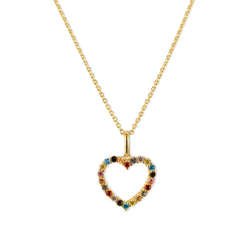 Necklace heart with 14 colorful zirconia gold 585/000