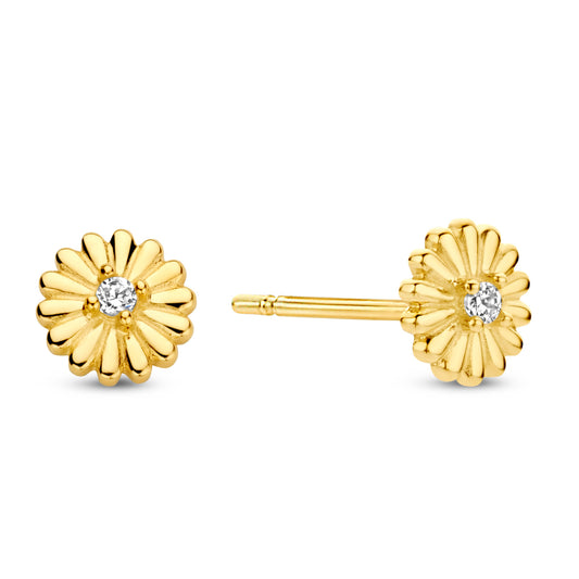 Stud earrings flower with zirconia gold 585/000
