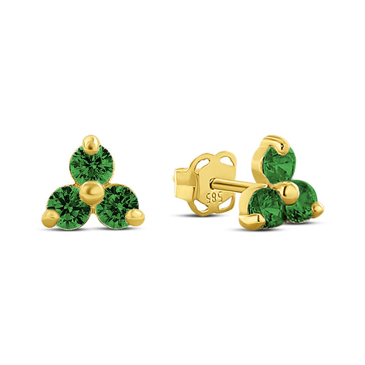 Stud earrings with 6 zirconia green gold 585/000