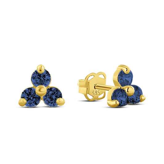 Stud earrings with 6 zirconia blue gold 585/000